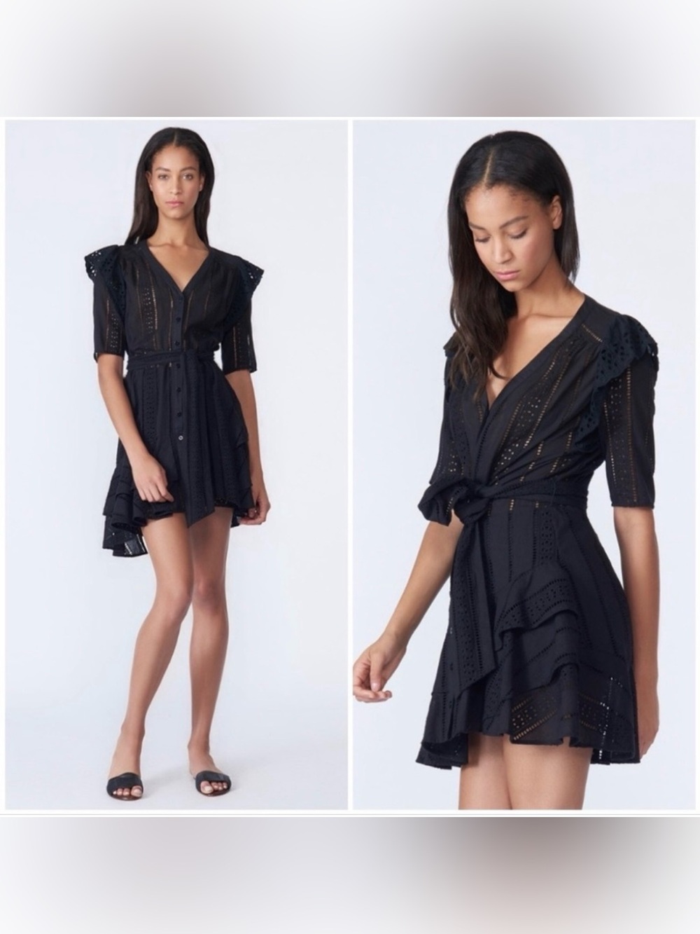 Veronica Beard Black Eyelet Wrap Mini Dress
